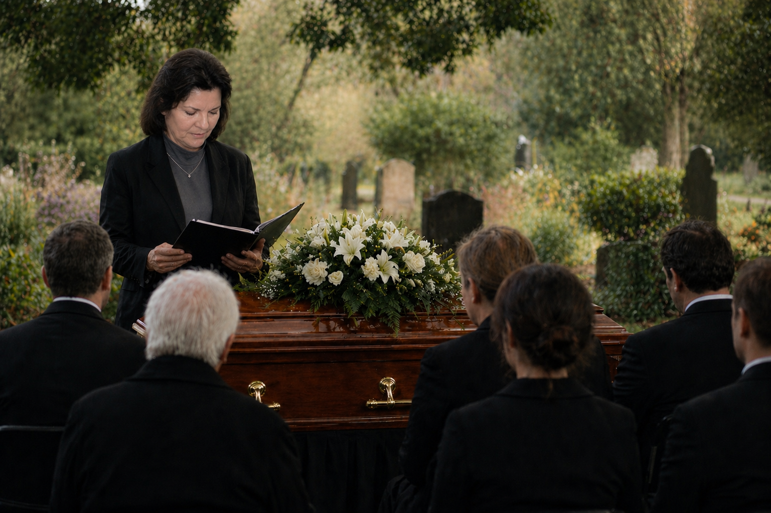 Soft funeral flowers in a peaceful setting
