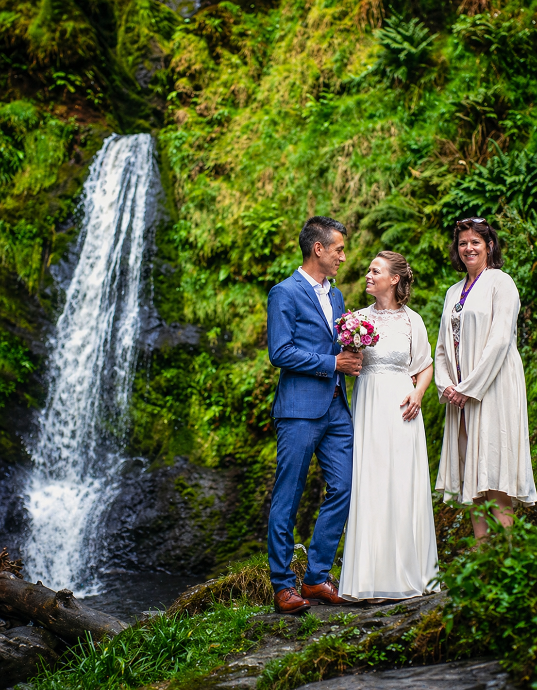 Wedding ceremony moment with celebrant and couple